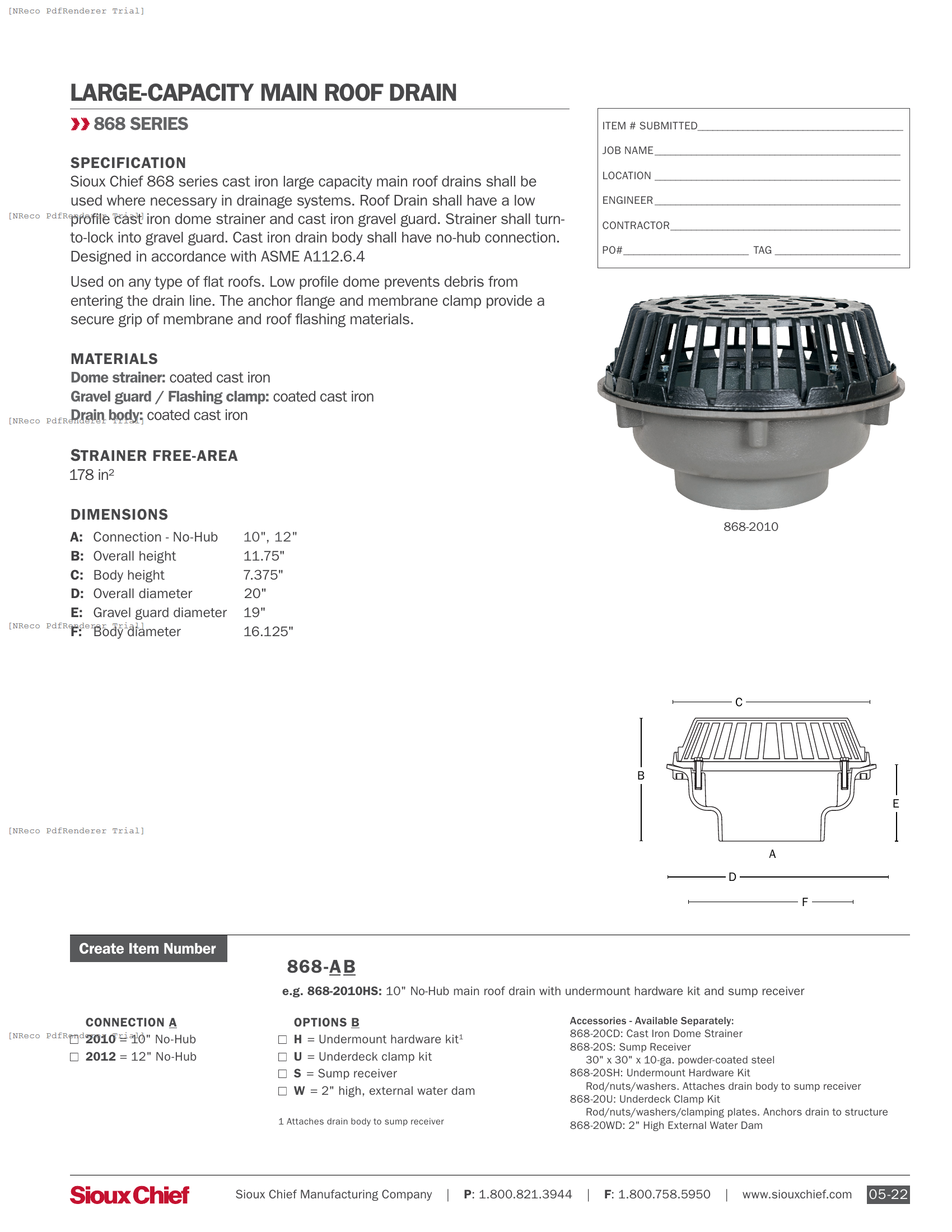 868-20 SERIES - ROOF DRAIN - SPEC SHEET.PDF Specification Document
